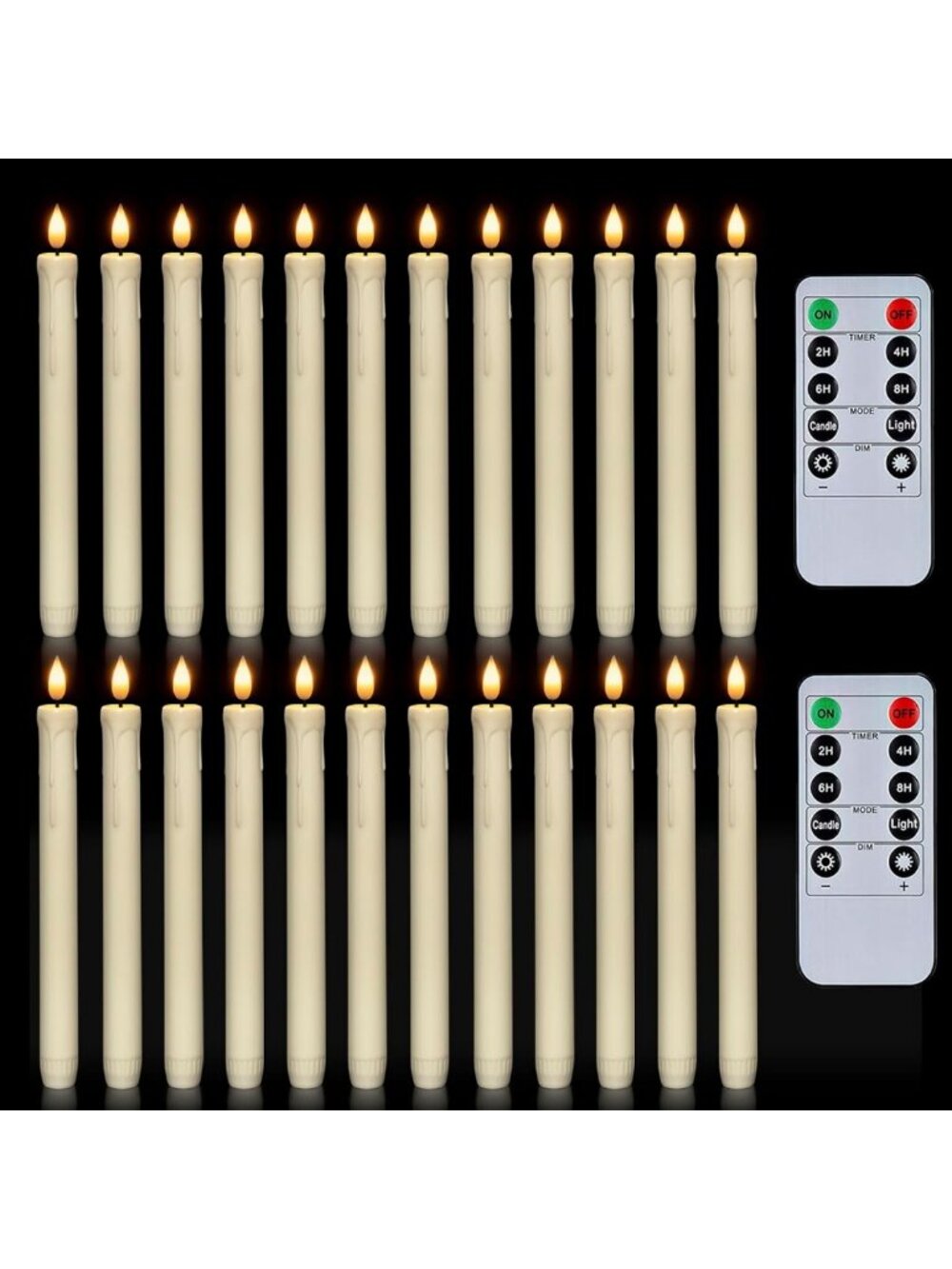 24 Pcs Flameless Taper Candles with Remote & Timer - Ivory LED Candle Sticks for